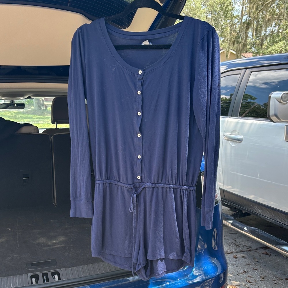 Aerie Deep Blue Long Sleeve Romper